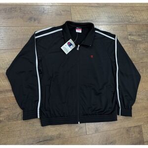 NWT Vintage 90s Champion Striped Track Jacket Black XL‎ Full Zip